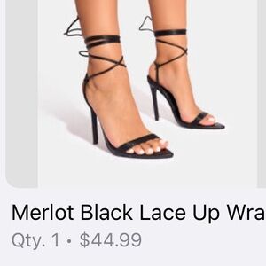 Public Desire Black Lace-Up Wrap Stiletto Sandals